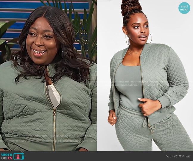 Trendy Plus Size Quilted Zip-Front Bomber Jacket by Nina Parker worn by Loni Love on E! News