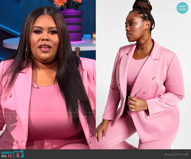 Trendy Plus Size Double-Breasted Blazer by Nina Parker worn by Nina Parker on E! News