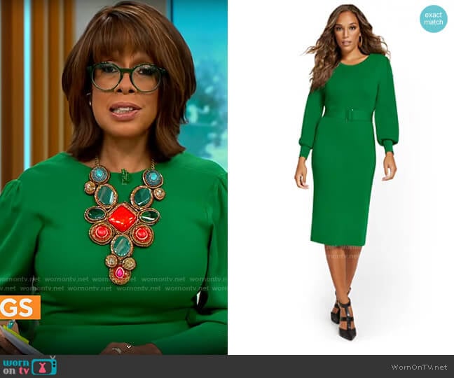 New York & Company Belted Sweater Dress worn by Gayle King on CBS Mornings