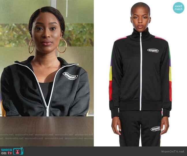 x Missoni colour block track jacket by Palm Angels worn by Lauren Rice (Pepi Sonuga) on Queens