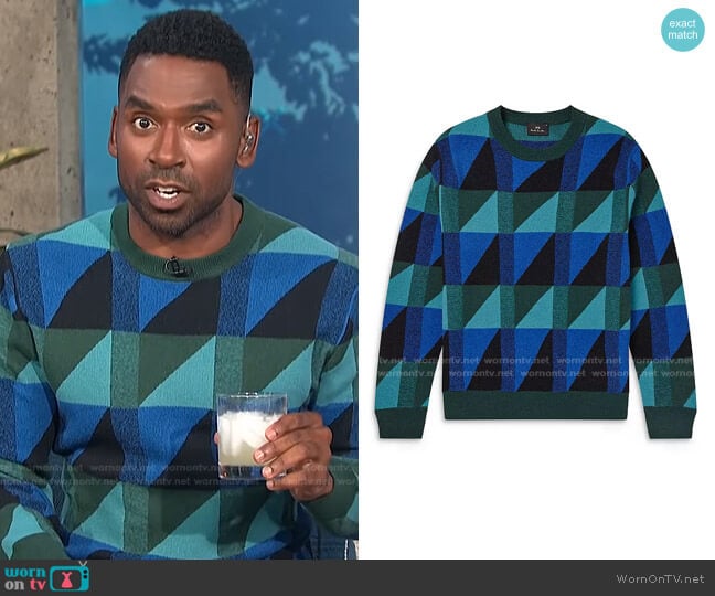 Geometric Regular Fit Sweater by PS Paul Smith worn by Justin Sylvester on E! News