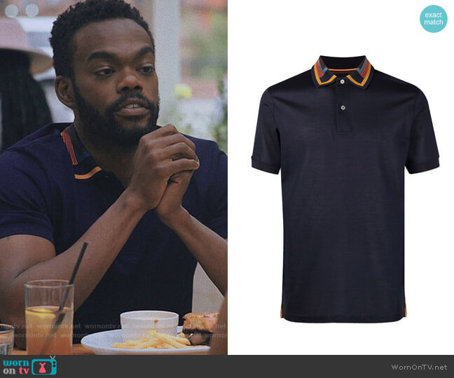 WornOnTV: Marcus's navy striped collar polo on Love Life | William