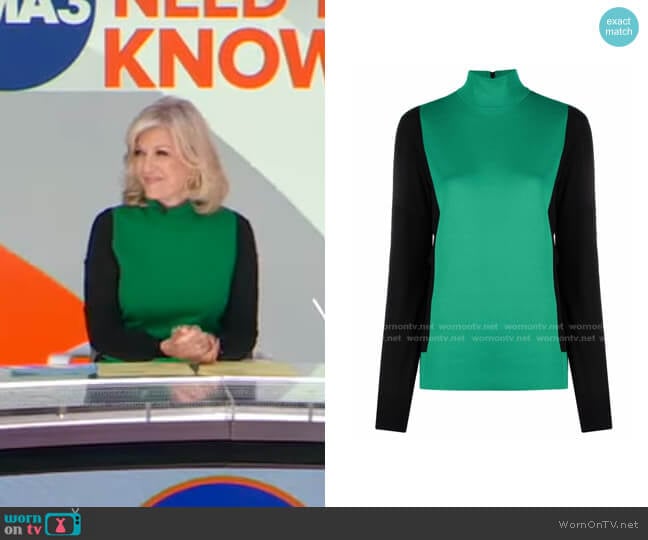 High-Neck Colorblock Knit Top by Plan C worn by Diane Sawyer on GMA