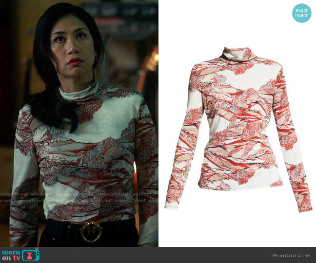 Proenza Schouler Swirl-Print Jersey Turtleneck Top worn by Melody Bayani (Liza Lapira) on The Equalizer