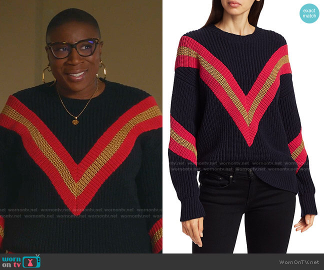 Leon Oversized Chunky-Knit Chevron Sweater by Rag & Bone worn by Henrietta Wilson (Aisha Hinds) on 9-1-1