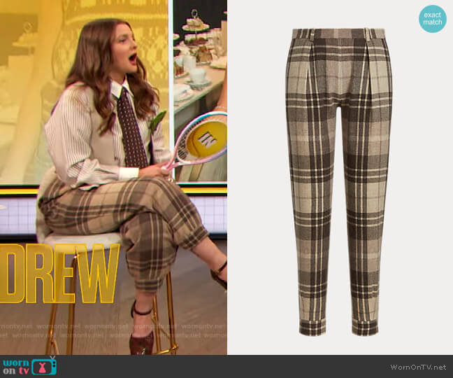 Adalene Plaid Wool Cashmere Pants by Ralph Lauren worn by Drew Barrymore on The Drew Barrymore Show