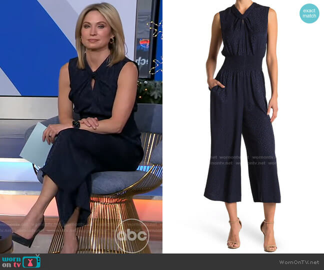 Sleeveless Cheetah Jacquard Jumpsuit by Rebecca Taylor worn by Amy Robach  on Good Morning America