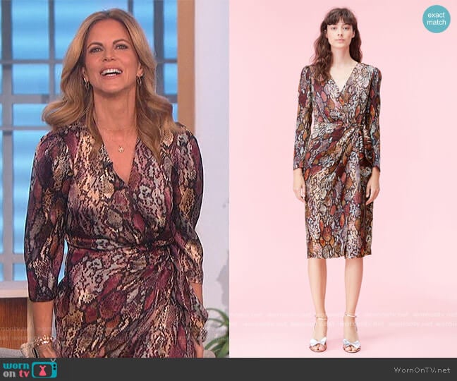 Watercolor Snake Silk Wrap Dress by Rebecca Taylor worn by Natalie Morales on The Talk