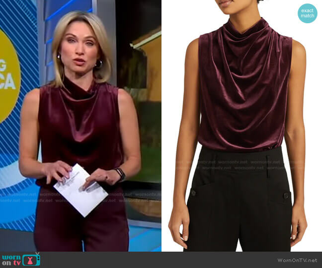 Lola Draped Velvet Top by Reiss worn by Amy Robach on Good Morning America