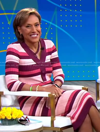 Robin's pink striped v-neck dress on Good Morning America