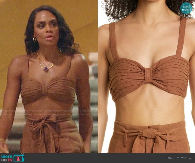 Dawn Crop Linen Tank by Ronny Kobo worn by Michelle Young on The Bachelorette