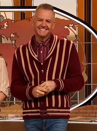 Ross’s burgundy stripe cardigan on The Drew Barrymore Show