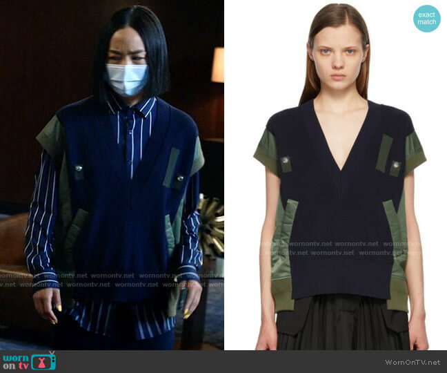 Sacai Knit V-neck Pullover Vest worn by Stella Bak (Greta Lee) on The Morning Show