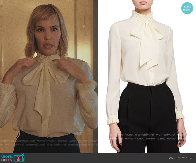 Ruffled Neck-Tie Slk Blouse by Saint Laurent