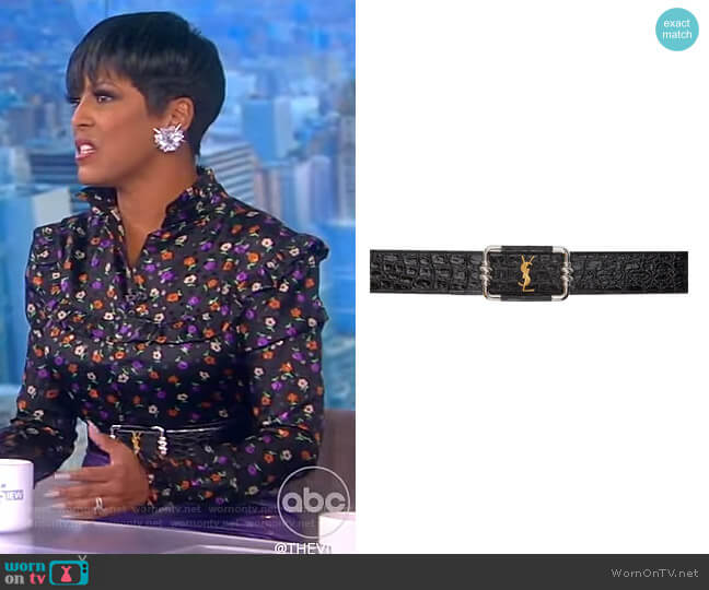 Black Croc Vintage Logo Belt by Saint Laurent worn by Tamron Hall on The View