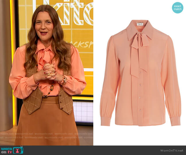 Bow Detailed Blouse by Saint Laurent worn by Drew Barrymore on The Drew Barrymore Show