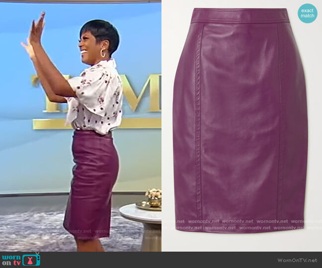 Leather skirt by Saint Laurent worn by Tamron Hall on Tamron Hall Show