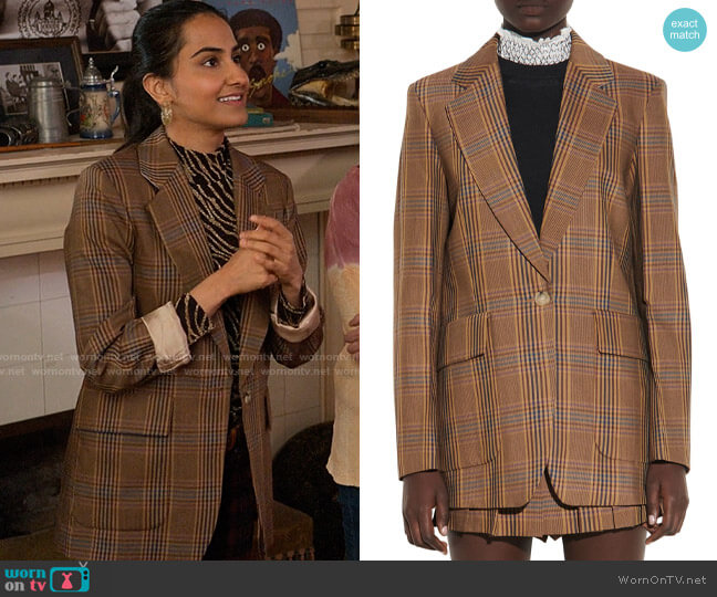 Wornontv Belas Brown Plaid Blazer And Printed Top On The Sex Lives Of 