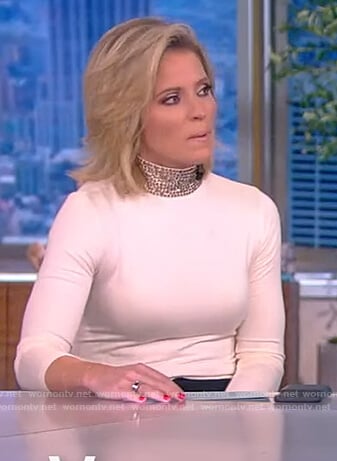 Sara’s white embellished turtleneck top on The View