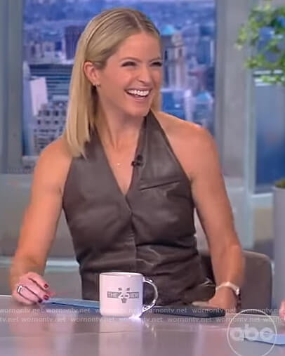 Sara's brown sleeveless leather dress on The View