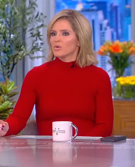 Sara’s red ribbed mini dress on The View