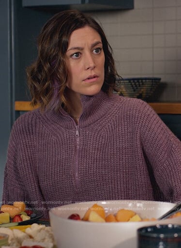 Sarah's purple knit sweater on Home Economics