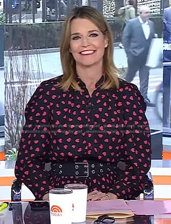 Savannah’s black heart print blouse and skirt on Today