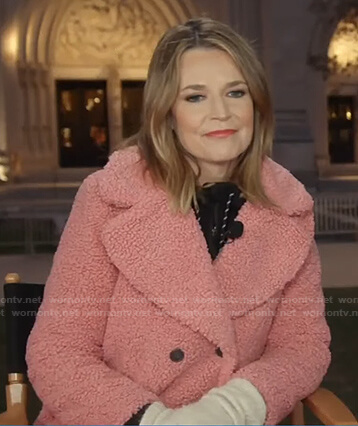 Savannah’s pink double breasted teddy coat on Today