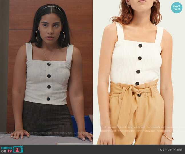 Ribbed Cotton Blend Top by Scotch and Soda worn by Daisy (Haskiri Velazquez) on Saved By The Bell