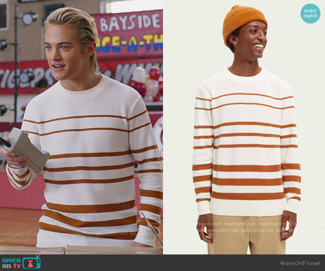 Organic cotton crew neck sweater by Scotch and Soda worn by Mac Morris (Mitchell Hoog) on Saved By The Bell