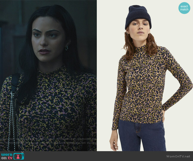 Printed mock neck organic cotton top by Scotch and Soda worn by Veronica Lodge (Camila Mendes) on Riverdale