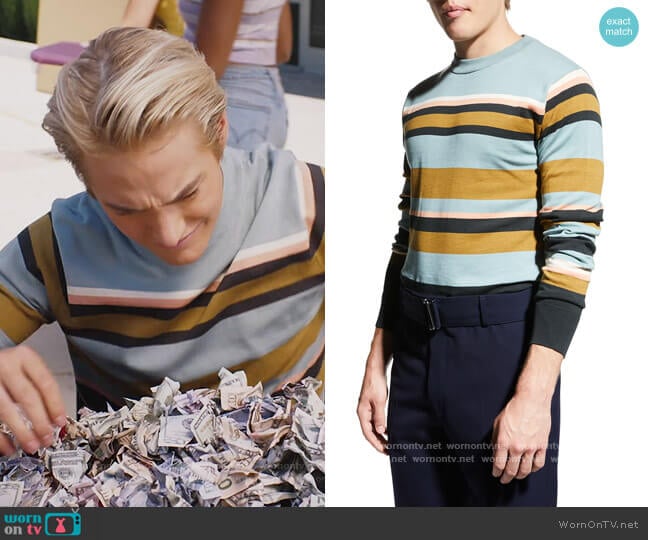 Scotch and Soda Striped cotton crewneck sweater in Combo B by Scotch and Soda worn by Mac Morris (Mitchell Hoog) on Saved By The Bell