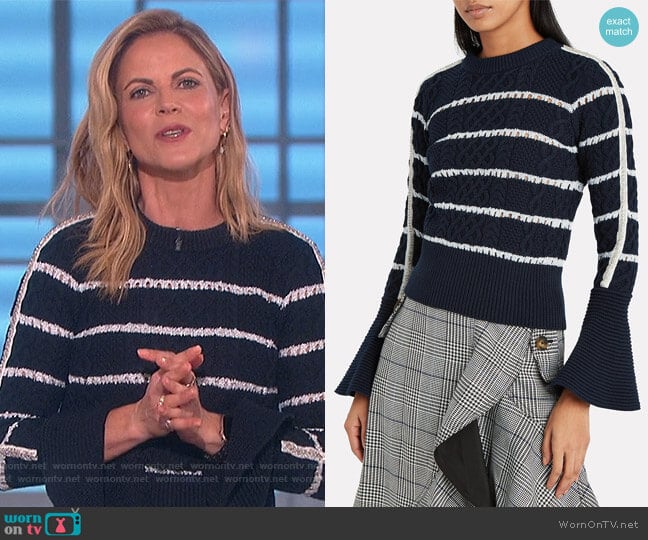 Flared Cuff Striped Pattern Jumper by Self Portrait worn by Natalie Morales on The Talk