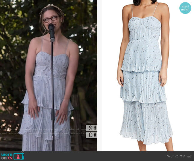 Self Portrait Metallic Floral Tiered Midi Dress worn by Kara Danvers (Melissa Benoist) on Supergirl