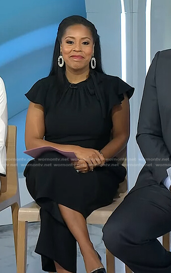 Sheinelle's black ruffled tie neck jumpsuit on Today