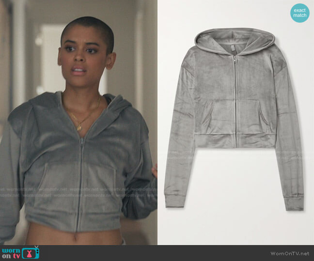 Velour Hoodie in Smoke by Skims worn by Julien Calloway (Jordan Alexander) on Gossip Girl