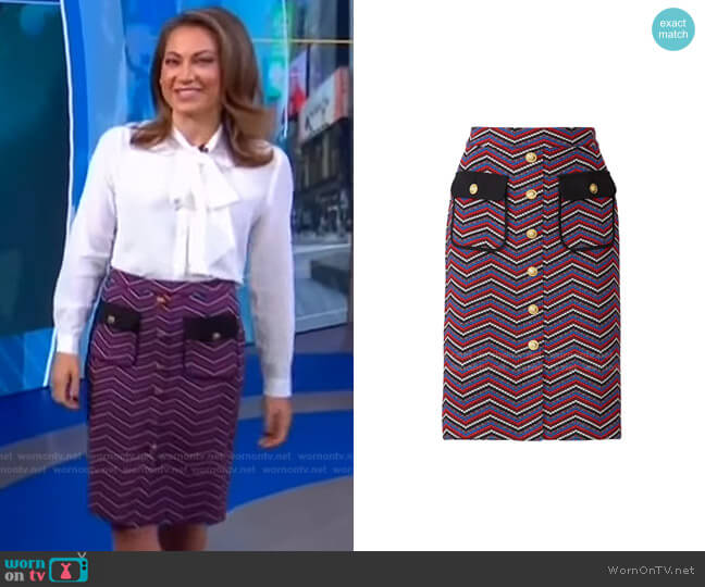 Chevron Button Skirt by Slate & Willow worn by Ginger Zee on Good Morning America