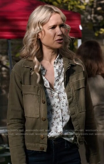 Stevie's floral shirt and green jacket on Chicago Med