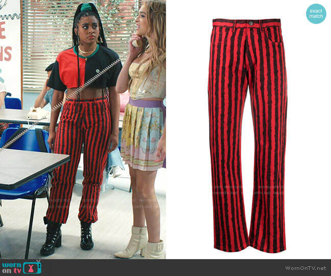 Striped Straight Leg Jeans by Kenzo worn by Aisha (Alycia Pascual-Pena) on Saved By The Bell