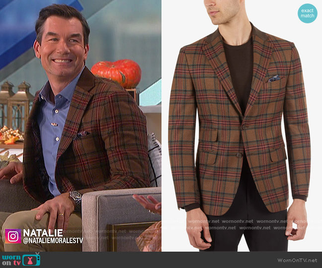 Slim-Fit Brown Tartan Sport Coat by Tallia worn by Jerry O'Connell on The Talk