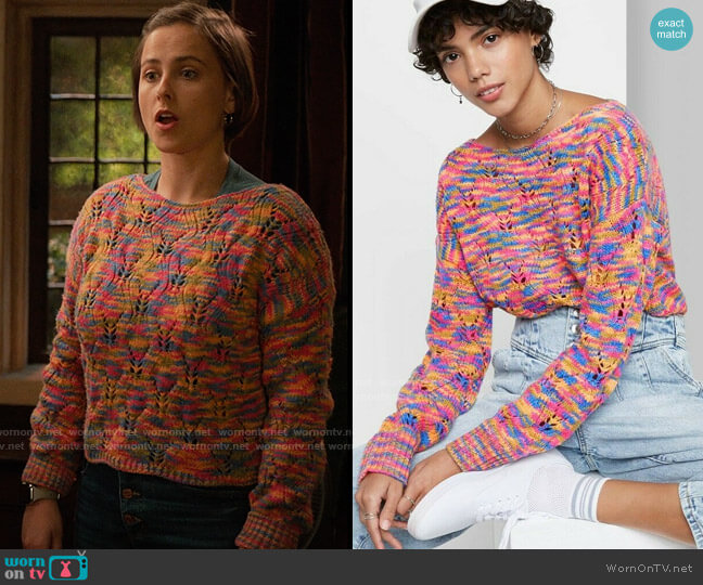 Wild Fable at Target Spacedye Boat Neck Pointelle Knit Pullover Sweater worn by Kimberly Finkle (Pauline Chalamet) on The Sex Lives of College Girls