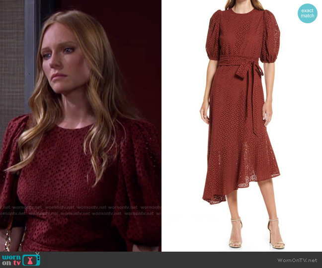 Puff Sleeve Asymmetric Midi Dress by Ted Baker worn by Abigail Deveraux (Marci Miller) on Days of our Lives