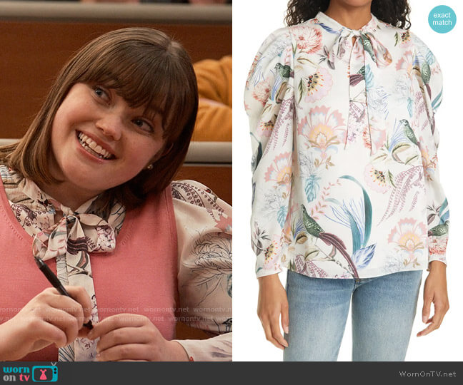 Ted Baker Floral Print Tie Neck Blouse worn by Esme on The Sex Lives of College Girls