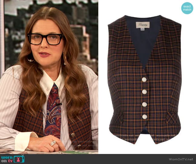 Ingenue tailored waistcoat by Temperley London worn by Drew Barrymore on The Drew Barrymore Show