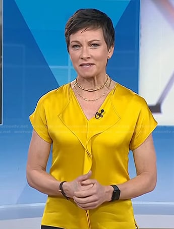 Stephanie's yellow v-neck satin top on Today