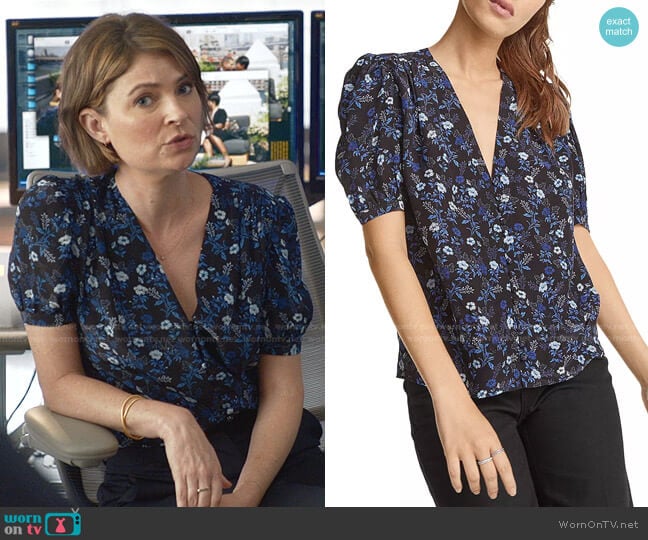 Floral Print Puff Sleeve Blouse by The Kooples worn by Taylor Rentzel (MacKenzie Meehan) on Bull