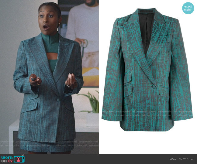 Constitutional Printed Blazer by Thebe Magugu worn by Issa Dee (Issa Rae) on Insecure