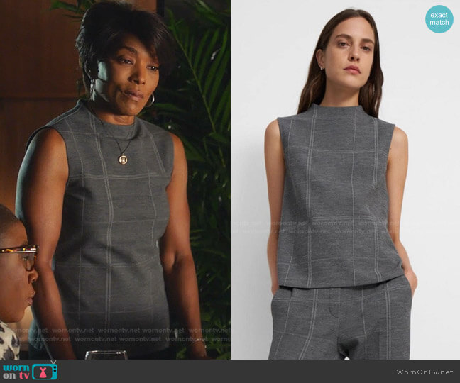 Sleeveless Volume Top in Checked Eco Knit by Theory worn by Athena Grant (Angela Bassett) on 9-1-1