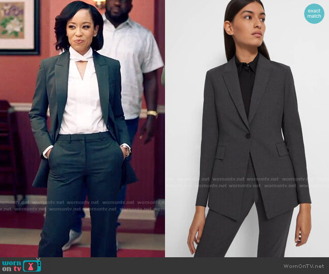 Theory Etiennette Blazer in Charcoal Melange worn by Charley Bordelon West (Dawn-Lyen Gardner) on Queen Sugar