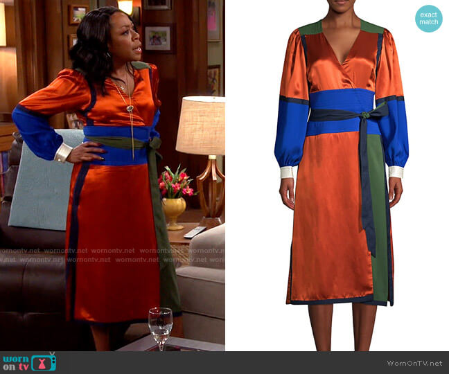 WornOnTV: Tina's colorblock wrap dress on The Neighborhood | Tichina Arnold  | Clothes and Wardrobe from TV